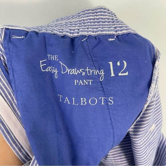Talbots The Easy Drawstring Pant 12 Wide Leg Linen Blend Pants Coastal Striped - Picture 9 of 15